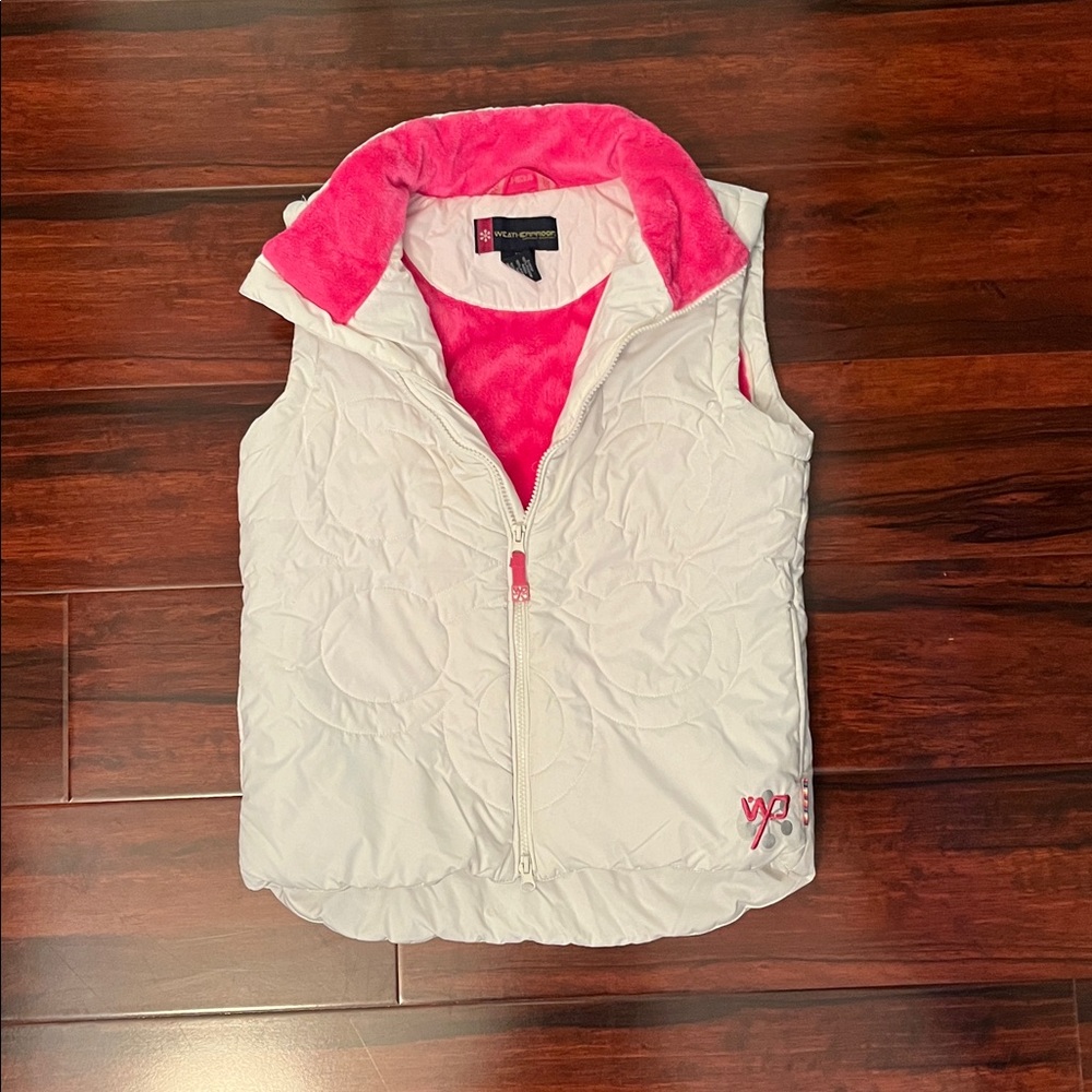 Weatherproof Garment Co White & Pink Quilted Puffer Ski Vest Kids Size 12